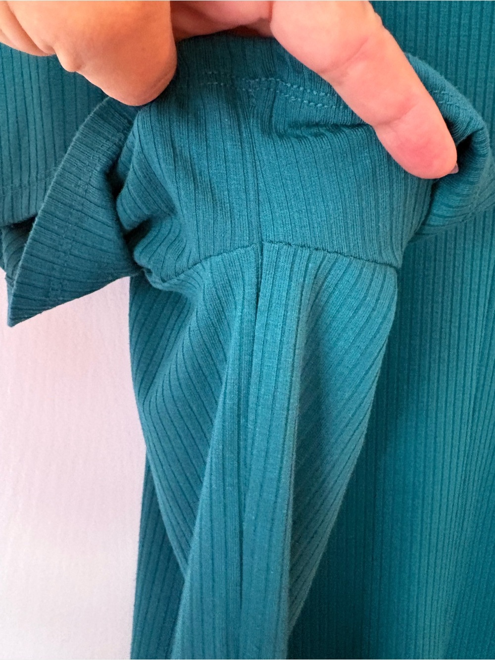 Plus size Terra & Sky Teal Ribbed V-Neck Short Sleeve Tops - Picture 6 of 12